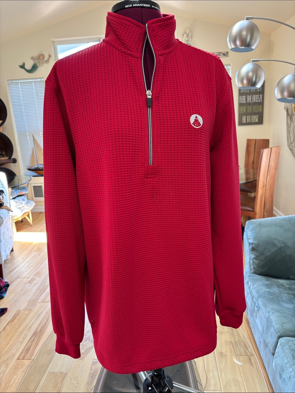 Men's Red Quarter-Zip Waffle-Knit Pullover